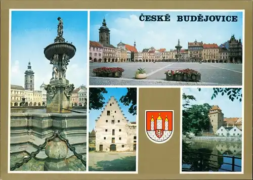Budweis České Budějovice 4 Bildkarte: Markt und Gebäude 1985