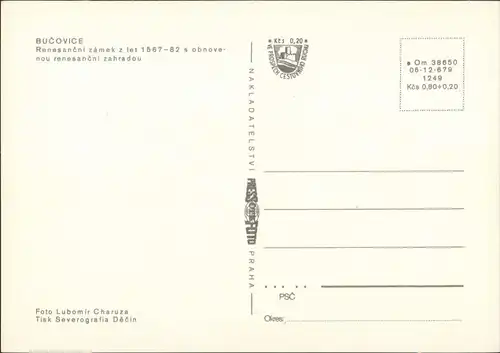 Butschowitz Bučovice Renesanční zámek z let 1567-82 sobnovenou renesanční  1980