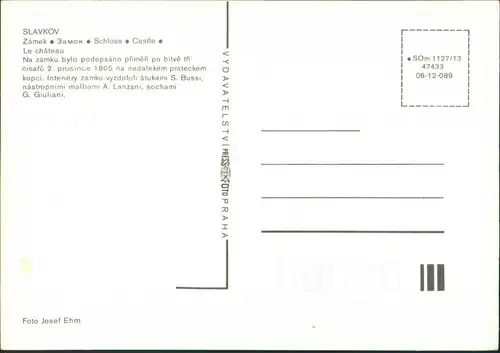 Postcard Austerlitz Slavkov u Brna Schloss/Zámek 1985