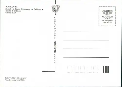 Postcard Buchlowitz Buchlovice Zámek/Schloss 1980