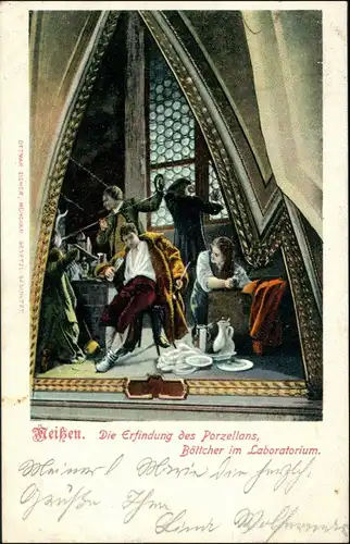 Ansichtskarte Meißen Die Erfindung des Porzellans Böttcher Laboratorium 1906