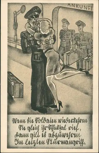 Ansichtskarte  Ankunft Soldaten, Frau fällt um den Hals, Militaria 1940