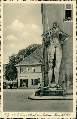 Ansichtskarte Belgern Geschäft Wilhelm Müller, Roland, Rathaus 1934