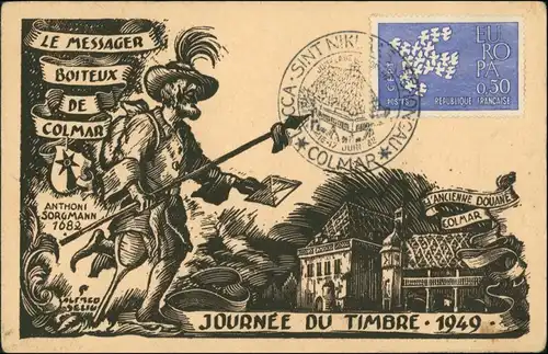 Kolmar Colmar Künstlerkarte Journee du Timbre Sonderstempel 1949