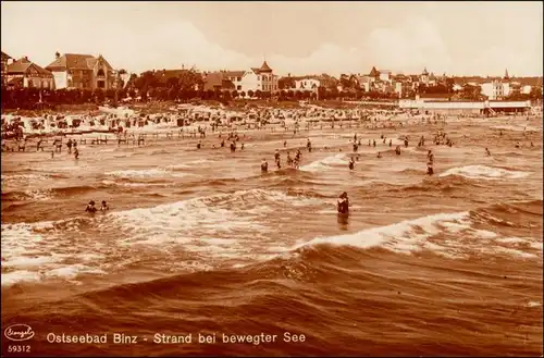 Ansichtskarte Binz (Rügen) Bewegte See Stempel Salondampfer Hertha 1925