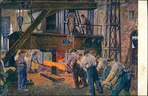 Ansichtskarte  Künstlerkarte Dampfhammeranlage 1914