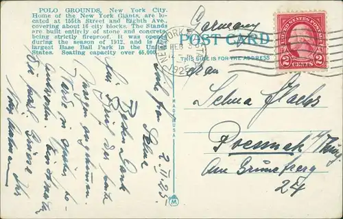 Postcard Manhattan-New York City New York Giants Polo Grounds 1925
