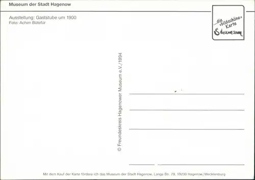 Ansichtskarte Hagenow Ausstellung Gaststube um 1900 - Museum 2003