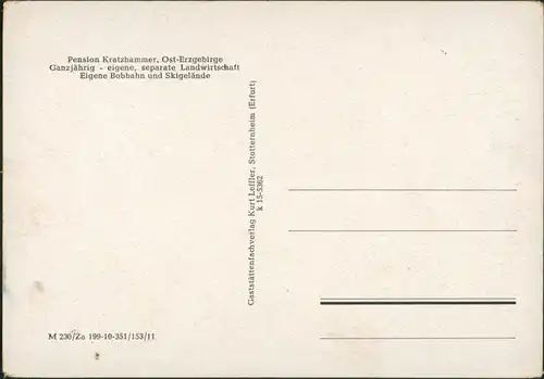 Ansichtskarte Kratzhammer-Altenberg (Erzgebirge) Gastraum Pension 1953