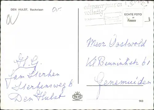 Postkaart Den Hulst Backxlaan 1969