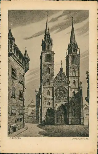Ansichtskarte Nürnberg Künstlerkarte Lorenzkirche 1925