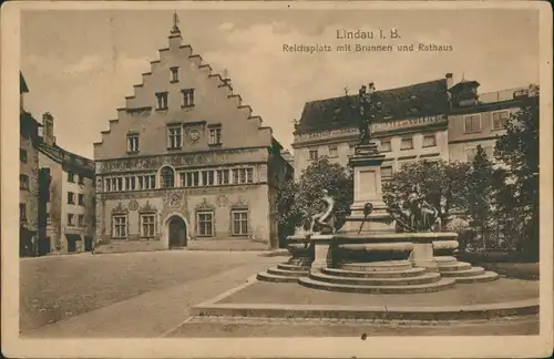 Ansichtskarte Lindau (Bodensee) Altes Rathaus, Reichsplatz, Hotel 1923