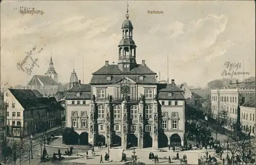 Ansichtskarte Lüneburg Rathaus und Straßenpartie 1912