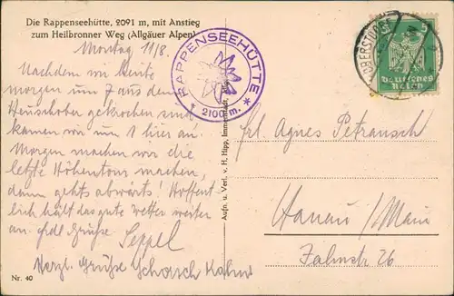 Ansichtskarte Oberstdorf (Allgäu) Rappenseehütte Heilbronner See 1935