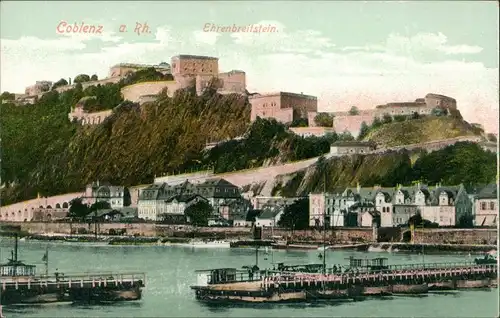 Ansichtskarte Ehrenbreitstein-Koblenz Pontonbrücke - Stadt 1900