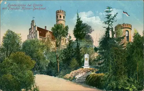 Ansichtskarte Görlitz Zgorzelec Landeskrone, Körner Denkmal 1914