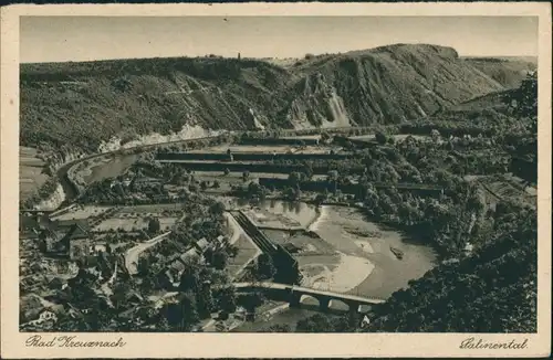 Bad Kreuznach Stadtteilansicht, Nahe Blick Salinental, Kurpark, Brücke 1930