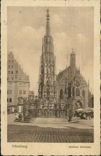 Ansichtskarte Nürnberg Schöner-Brunnen, Strassen Partie a.d. Kirche 1929