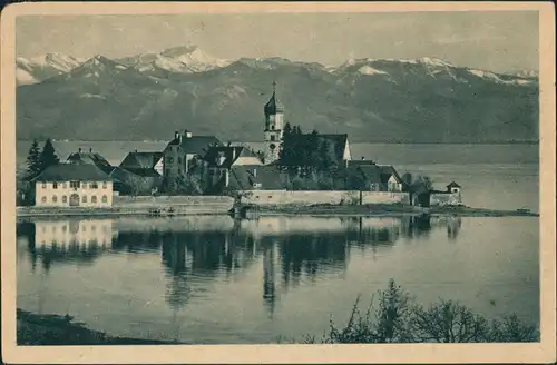 Wasserburg am Bodensee Panorama-Ansicht, See, Blick zu den Alpen 1925