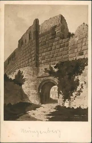 Ansichtskarte Münzenberg Burg, Wehrgang, nach Aquarell v. C. Bronner 1920