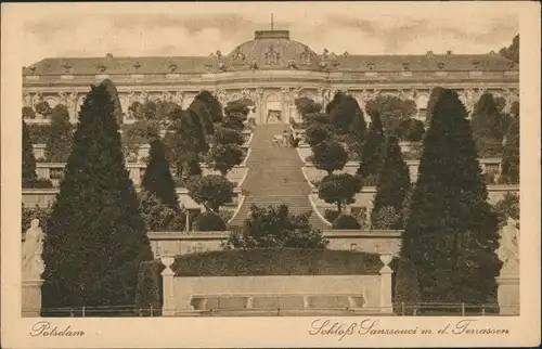 Ansichtskarte Potsdam Sanssouci vom Park aus, Terrassen Blick 1920