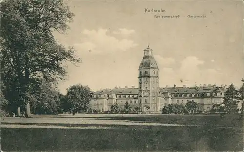 Ansichtskarte Karlsruhe Residenzschloss, Gartenseite, Schloss, Castle 1919