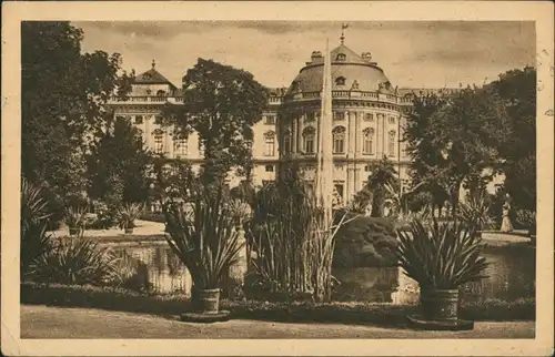 Ansichtskarte Würzburg Residenz, Gartenseite, Park mit Springbrunnen 1924