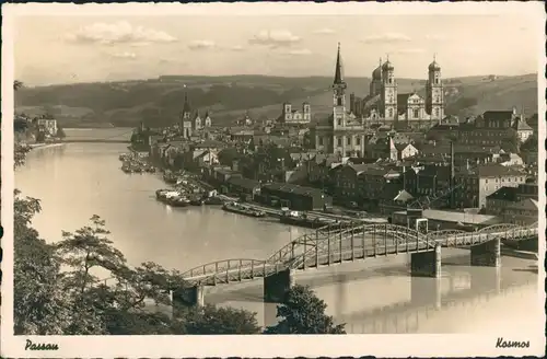 Ansichtskarte Passau Panorama-Ansicht, Brücke, Blick Schiffsanleger 1930