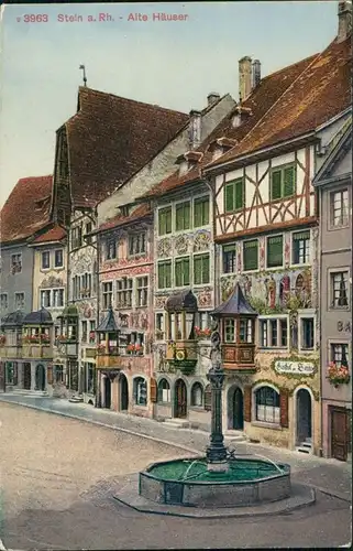 Ansichtskarte Stein am Rhein Straße - Alte Häuser - Brunnen 1914