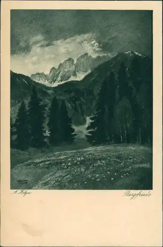 Künstlerkarte "Bergfriede" von A. Holzer, signierte Postkarte 1920