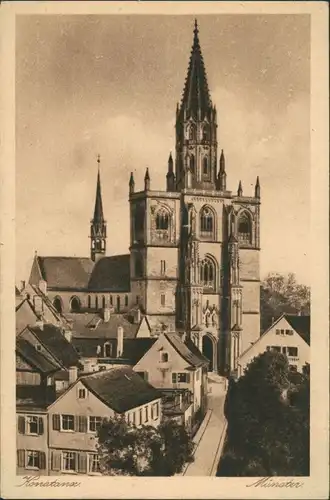 Ansichtskarte Konstanz Außenansicht Münster, Teilansicht mit Strasse 1920