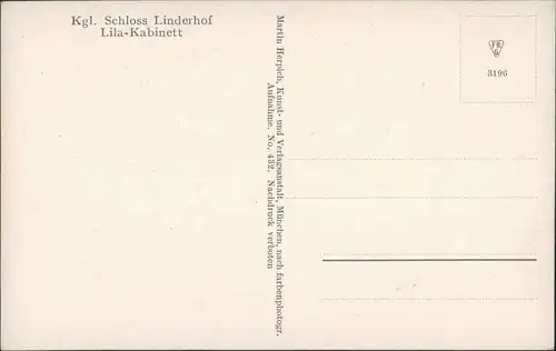 Ansichtskarte Linderhof-Ettal Schloss Linderhof - Lila Kabinett 1918