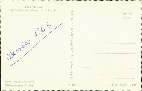 Ansichtskarte Plau (am See) Erholungsheim "Otto Brass" 1962