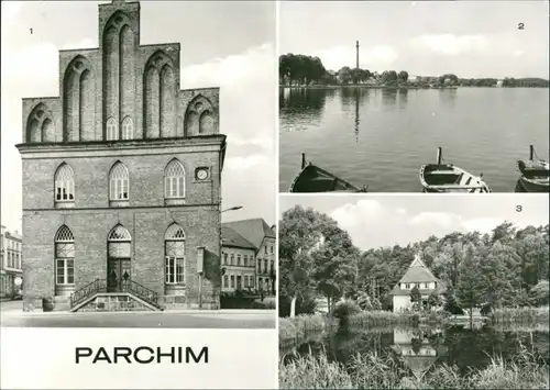 Ansichtskarte Parchim Rathaus, Wockersee, Kinderkurheim 1983