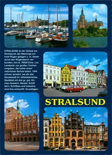 Ansichtskarte Stralsund Hafen, Kirche, Markt, Rathaus 2003