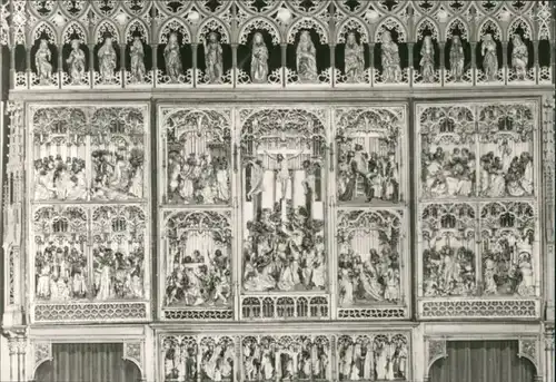 Ansichtskarte Güstrow Pfarrkirche - Schnitzaltar von Jan Borman 1986