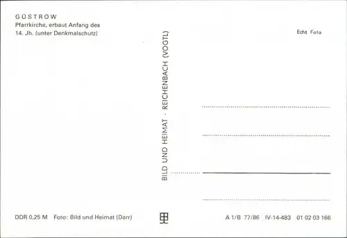 Ansichtskarte Güstrow Pfarrkirche - Orgel 1986