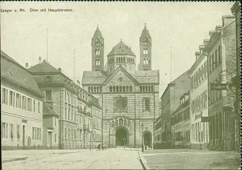 Ansichtskarte Speyer Kaiserdom mit Hauptstraße 1928