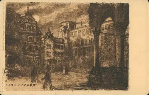 Ansichtskarte Heidelberg Künstlerkarte - Schlosshof 1927