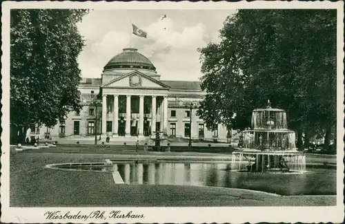 Ansichtskarte Wiesbaden Kurhaus mit Hakenkreuzfahne 1937