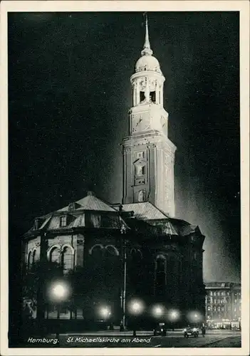 Ansichtskarte Neustadt-Hamburg Michaeliskirche bei Nacht 
1938
