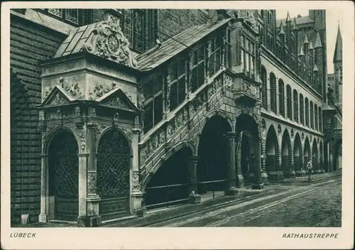 Ansichtskarte Lübeck Rathaustreppe 1932