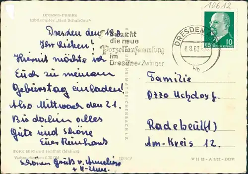 Ansichtskarte Pillnitz Schloss Pillnitz - Elbdapfer Bad Schandau 1963