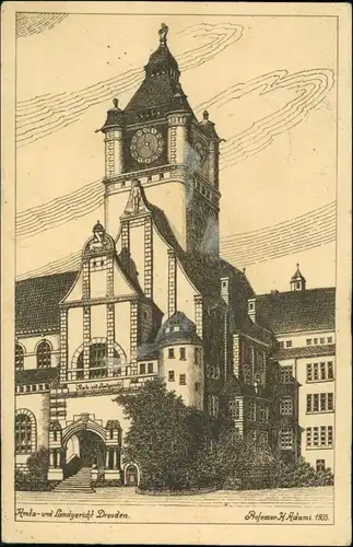 Südvorstadt-Dresden Kgl Justizgebäude Schumann-Bau TU-Dresden Künstlerkarte 1933