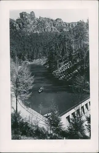 Rathen Ruderboot auf dem Amselsee und Staumauer von oben 1924 Privatfoto