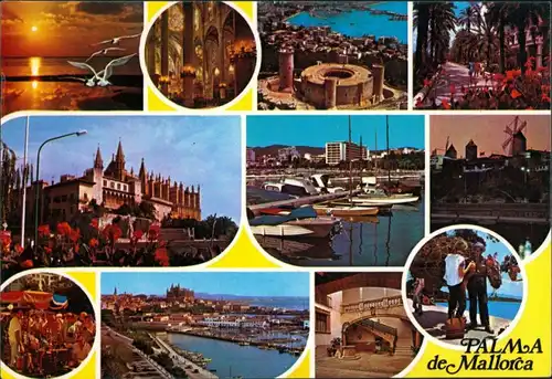 Postales Palma ( de Mallorca) Mehrbild: Hafen, Luftbild, Strand 1980