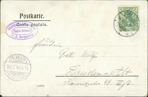 Ansichtskarte Porschdorf-Bad Schandau 2 Bild Künstlerkarte Lilienstein 1904