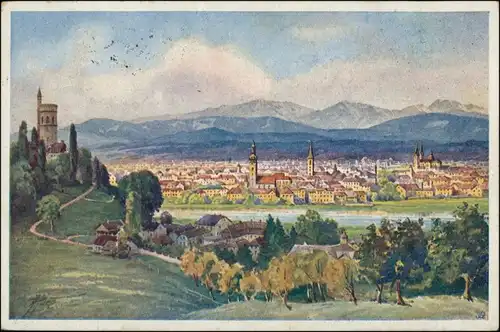Ansichtskarte Wels (Oberösterreich) Blick auf die Stadt, Künstlerkarte 1940