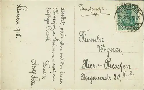 Ansichtskarte  Glückwunsch - Neujahr/Sylvester Frau an der Uhr 1918