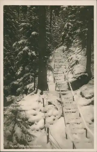 Ansichtskarte Rathen Schwedenlöcher im Winter 1928
